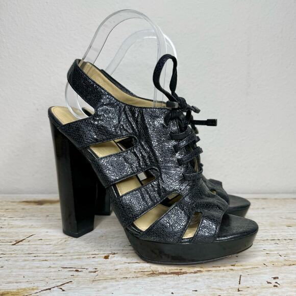 Coach Moreen Caged Lace-up Platform Heel Black 8B - Picture 4 of 13